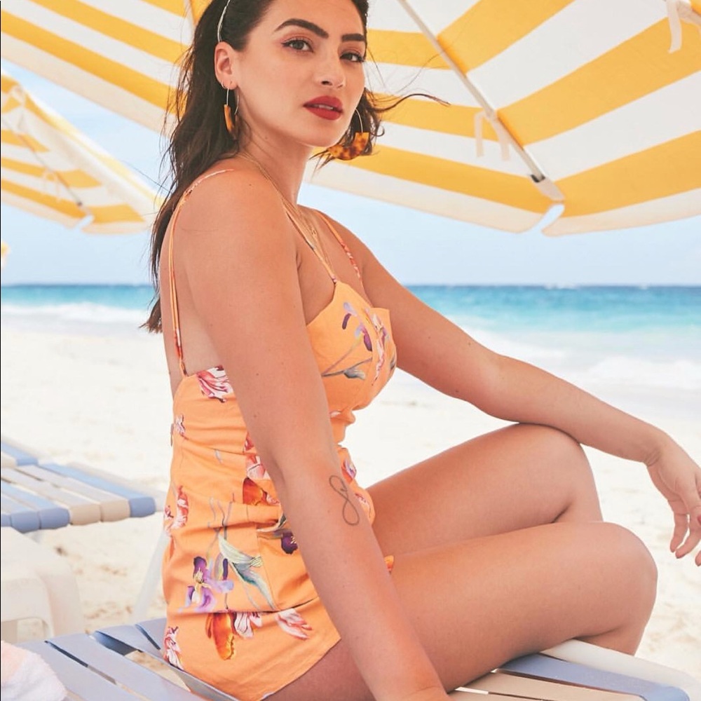 SOPHIA ROMPER IN ORANGE CASSIE FLORAL